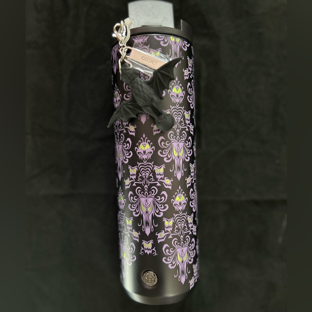 Disney Parks Haunted Mansion Starbucks Travel Tumbler with Bat accessory NWT - Picture 3 of 12